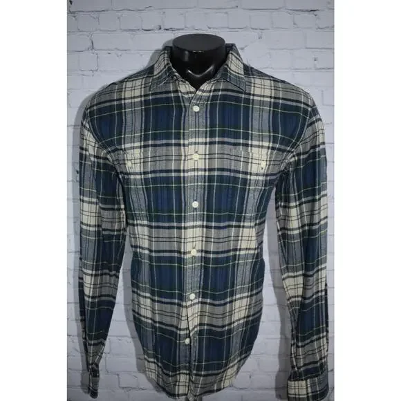 J Crew Flannel Dress Shirt Button Up Mens Size XL Slim Green Blue Plaid Cotton - Picture 7 of 7